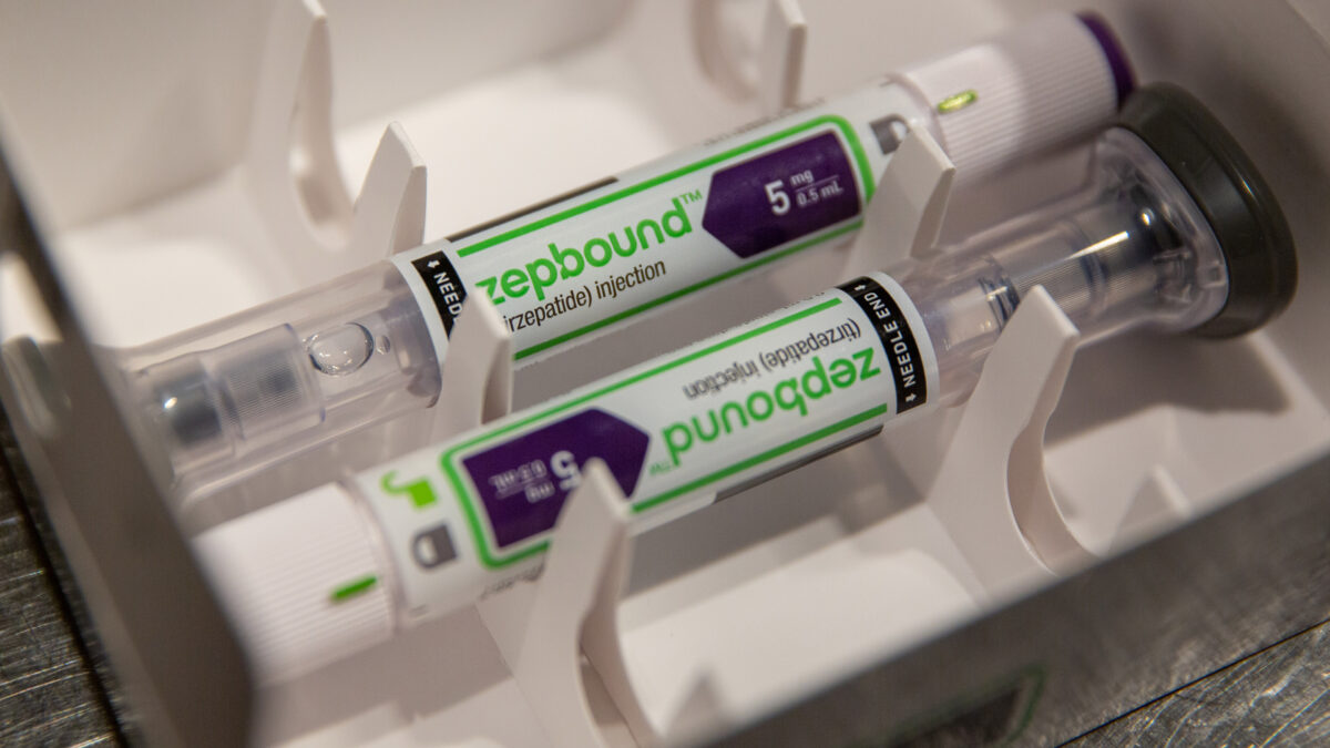 Two 5 mg Zepbound injection pens sit in a case