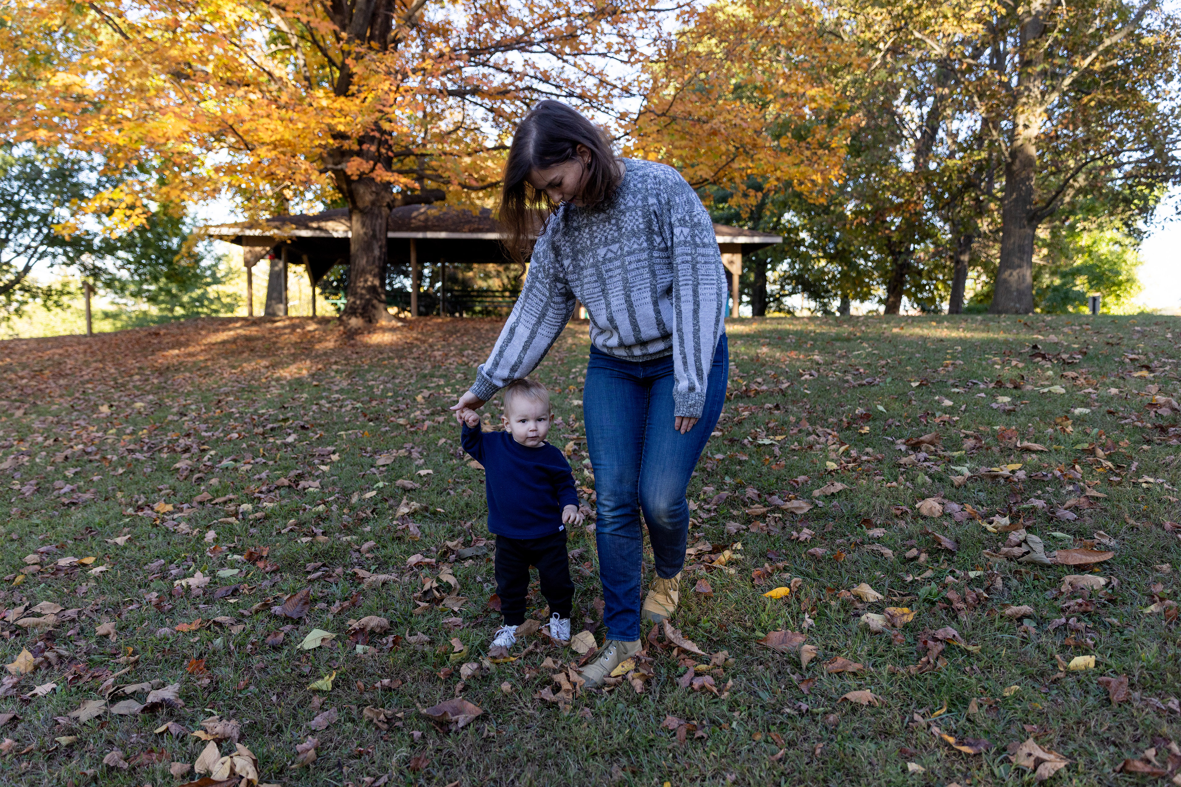 A photo of Elisabeth Yoder walking with Darragh.