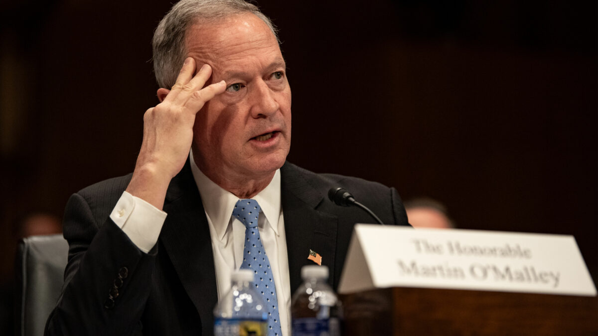 A photo of Martin O'Malley at a Senate hearing.