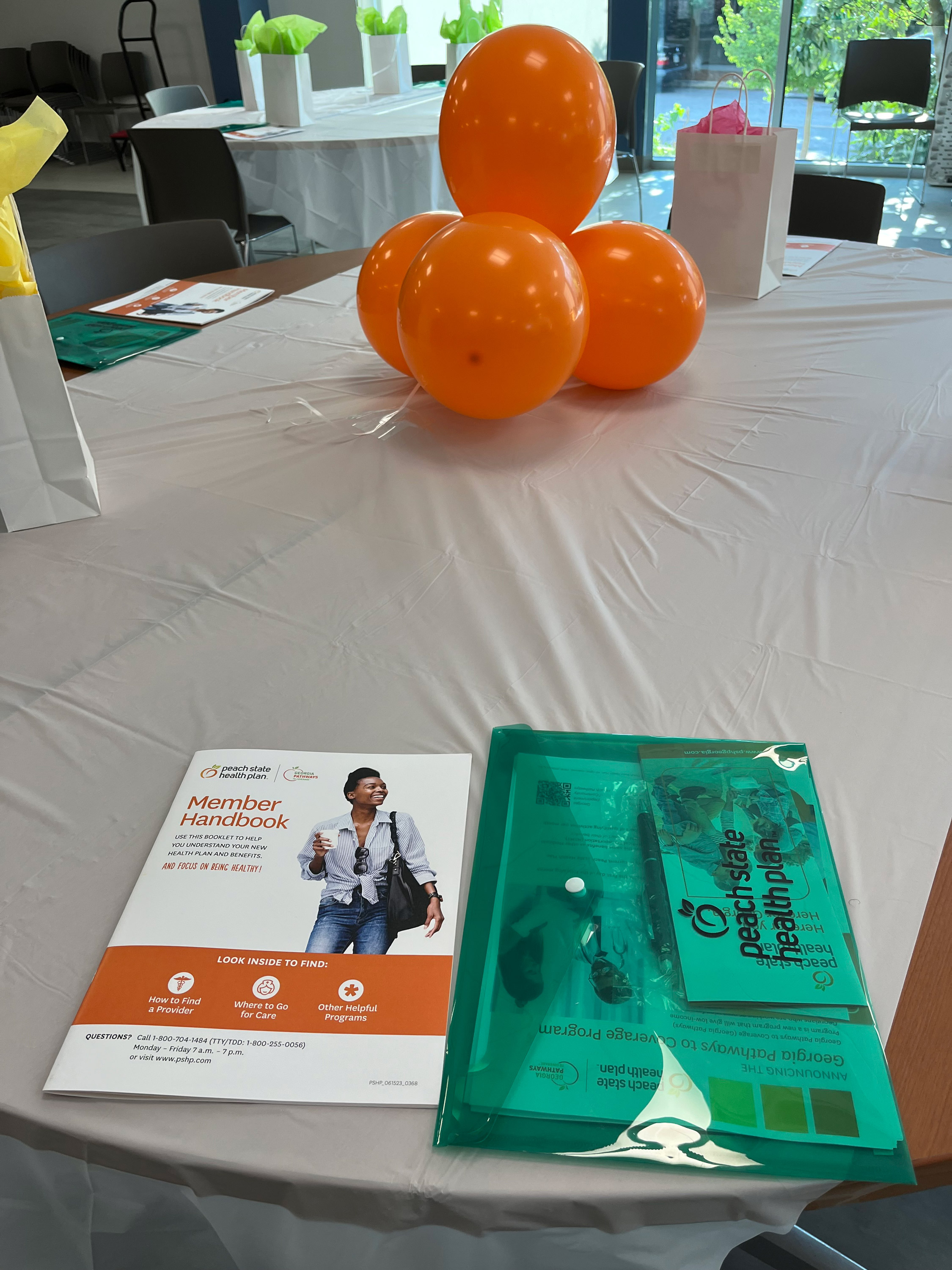 pathways_02-resize A photo of a table with orange balloons and pamplets.